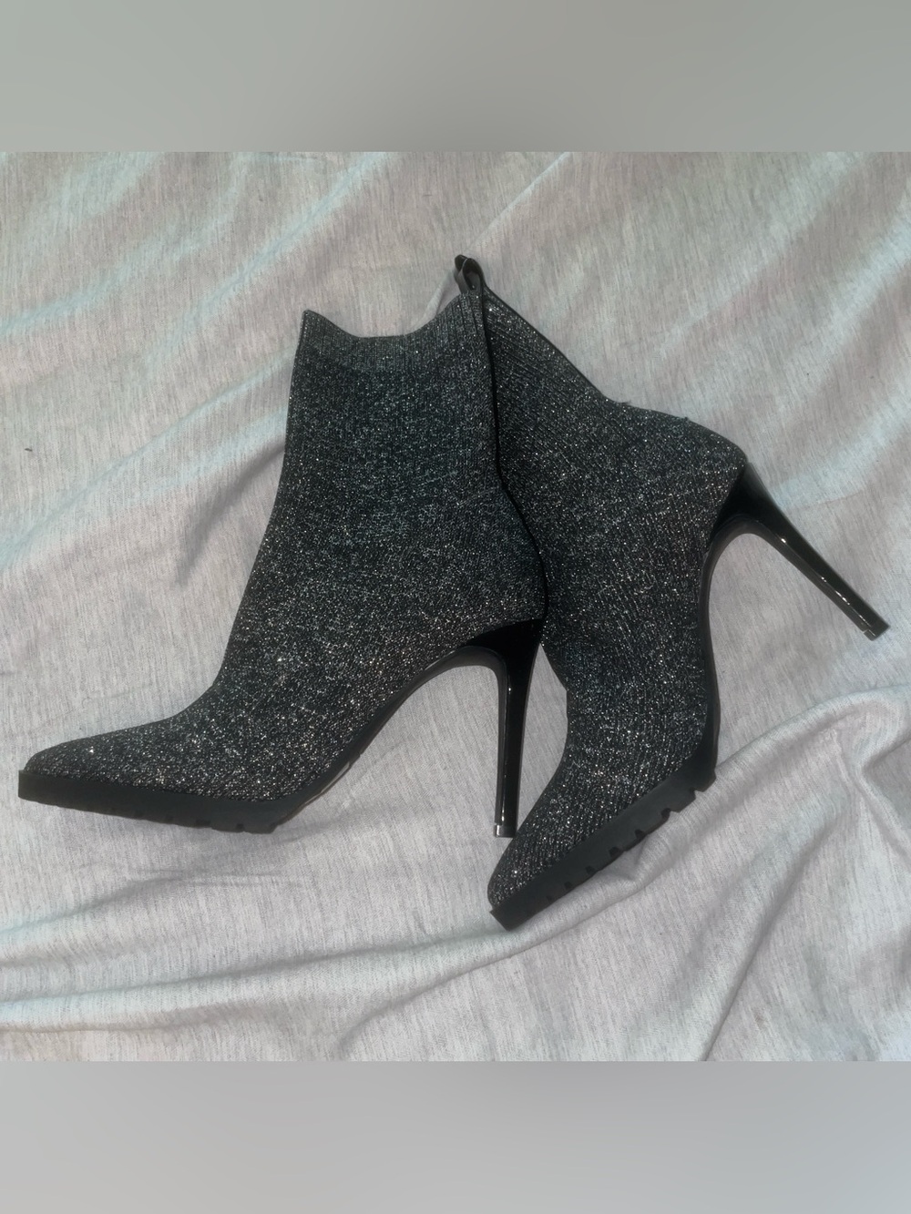 Sparkle Knit Black Ankle Bootie with Stiletto Heel -NEW